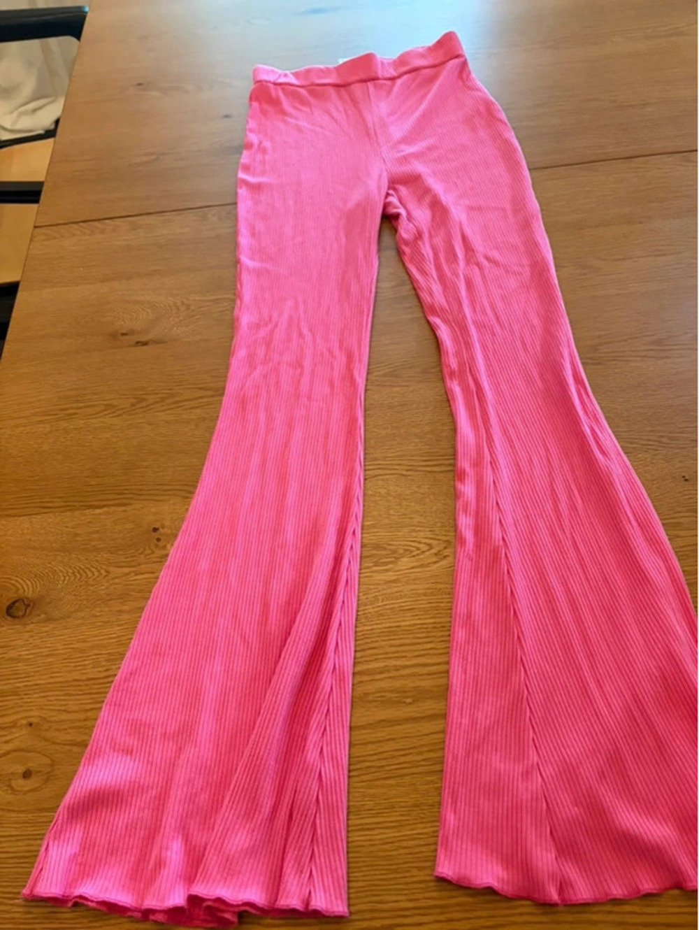 As Revival hot pink ribbed knit flare pants